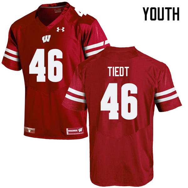Wisconsin Badgers Youth #46 Hegeman Tiedt NCAA Under Armour Authentic Red College Stitched Football Jersey BB40U80MB